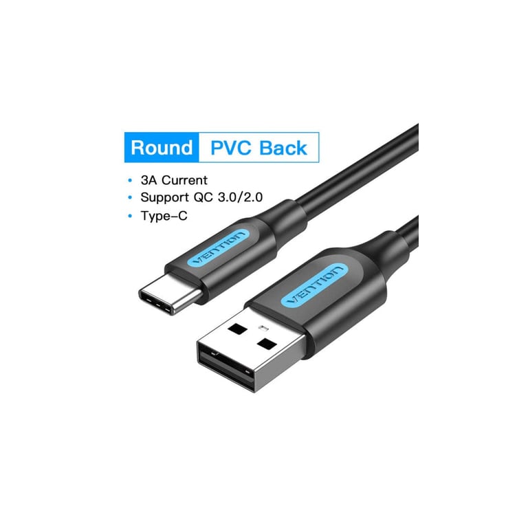 Дата кабель USB 2.0 AM to USB-C 1.0m 3A black Vention (COKBF) - фото 2
