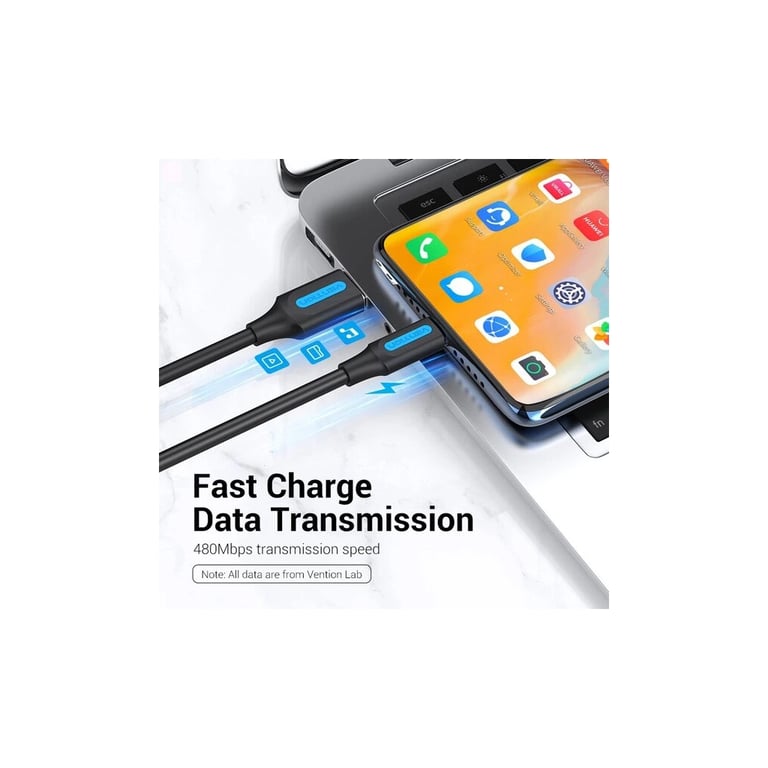 Дата кабель USB 2.0 AM to USB-C 1.5m 3A black Vention (COKBG) - фото 2