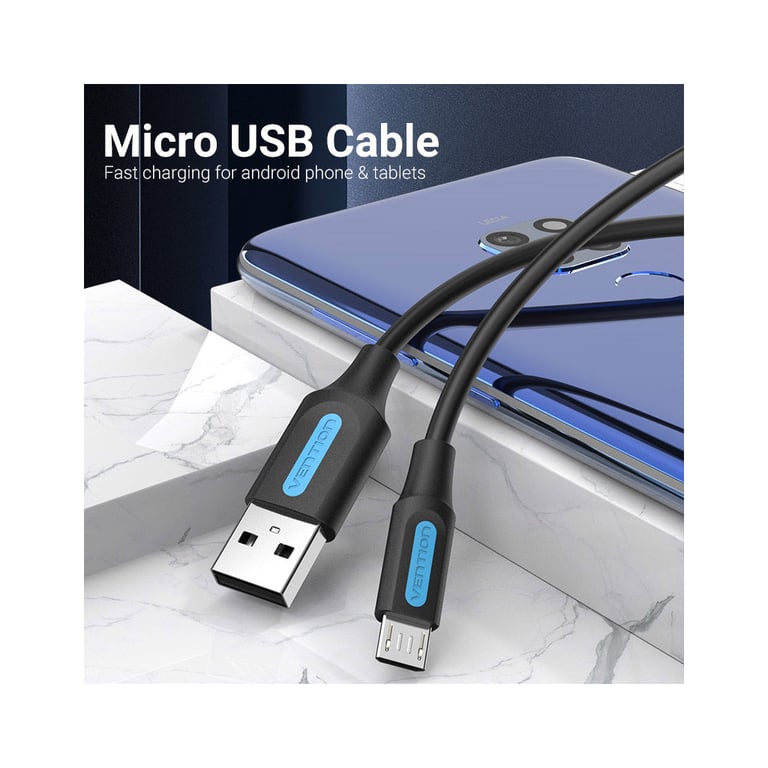 Дата кабель USB 2.0 AM to Micro 5P 1.0m 3A black Vention (COLBF) - фото 2