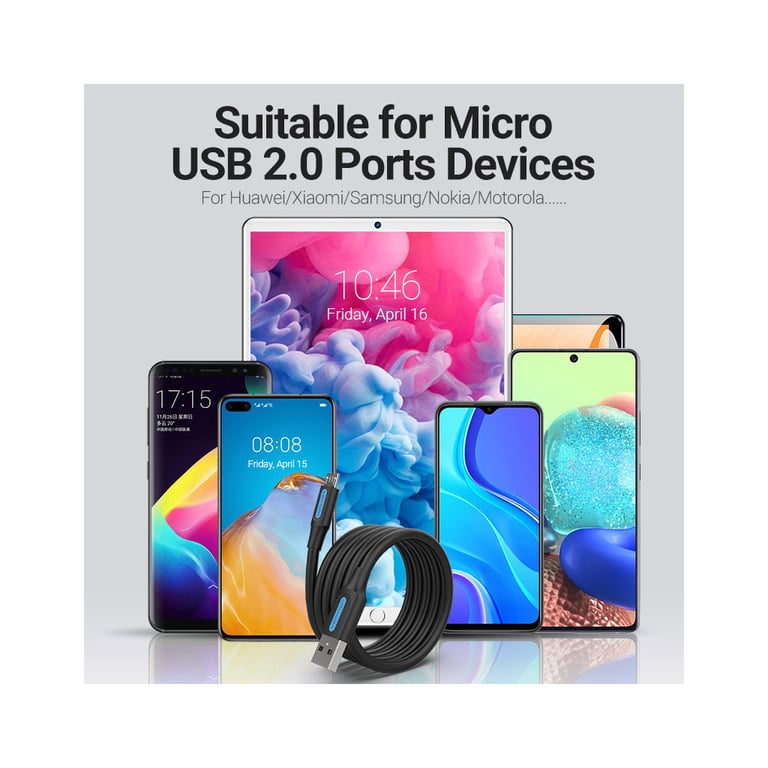 Дата кабель USB 2.0 AM to Micro 5P 1.0m 3A black Vention (COLBF) - фото 4