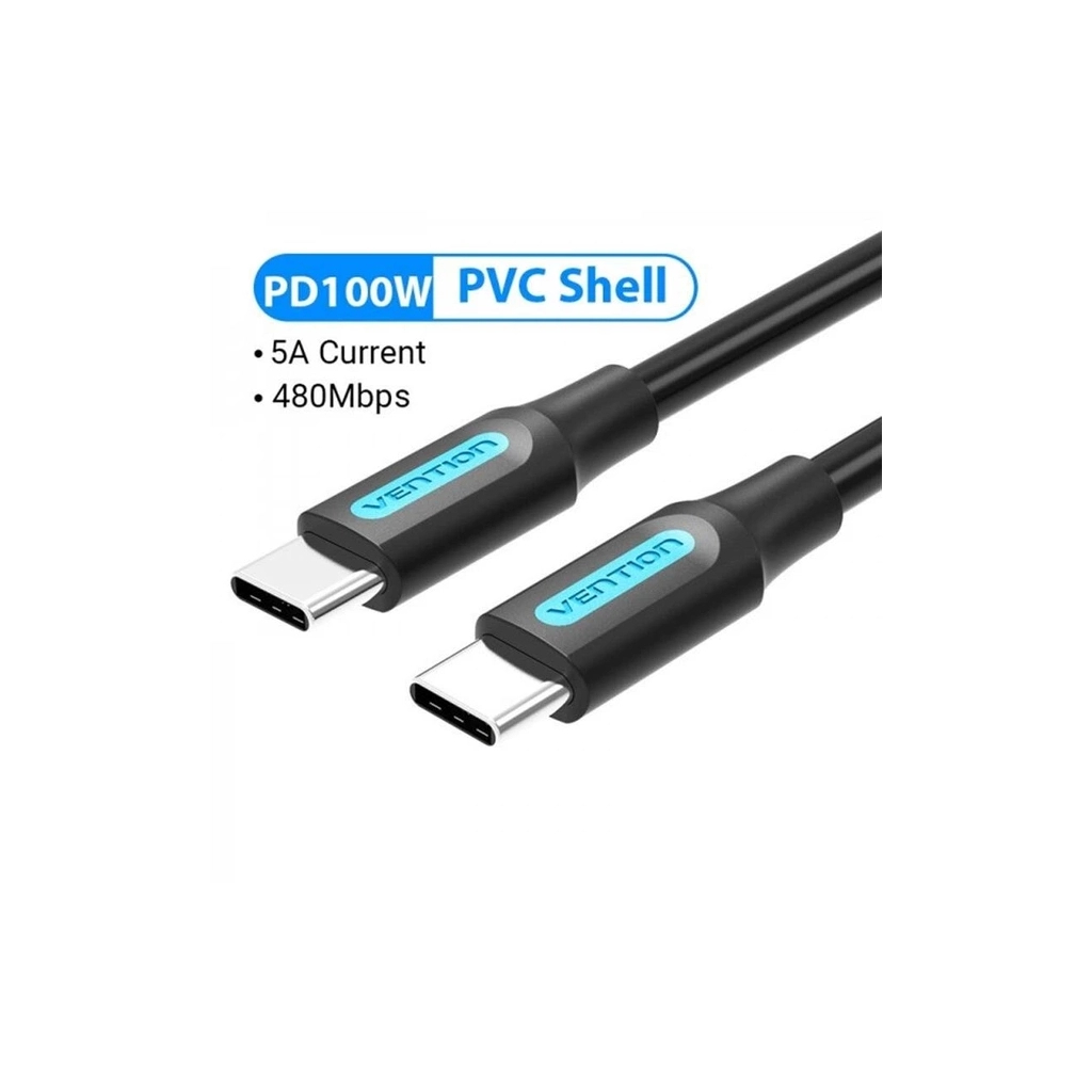 Дата кабель USB-C to USB-C 1.5m 5A black Vention (COTBG) - фото 1