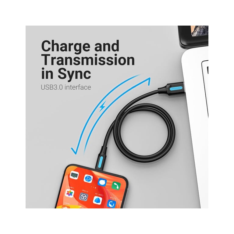 Дата кабель USB 3.0 AM to USB-C 1.5m black Vention (COZBG) - фото 4