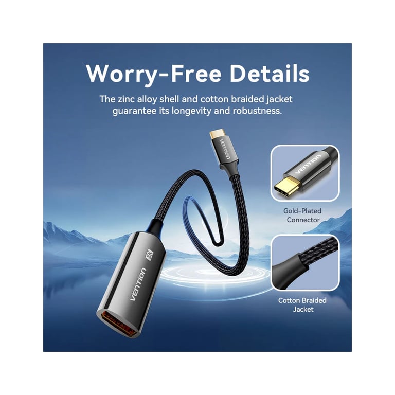 Кабель мультимедійний USB-C to DisplayPort M 0.25m 8K black Vention (CRGBC) - фото 5