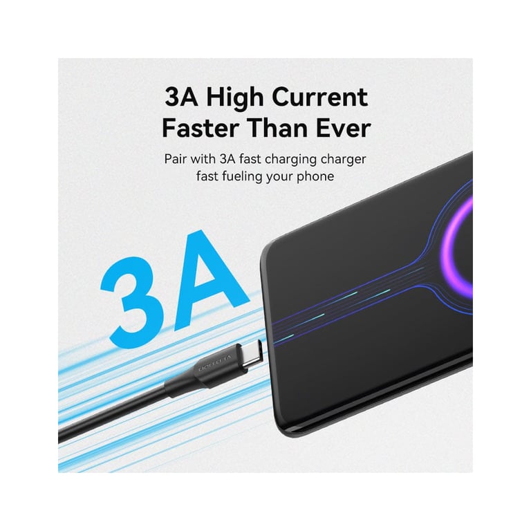 Дата кабель USB 2.0 AM to USB-C 1.0m 3A black Vention (CTHBF) - фото 3