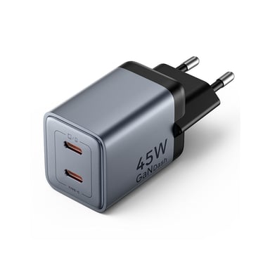 Зарядний пристрій Vention 2xUSB-C PD45W GaN gray (FCDH0-EU) - фото 1