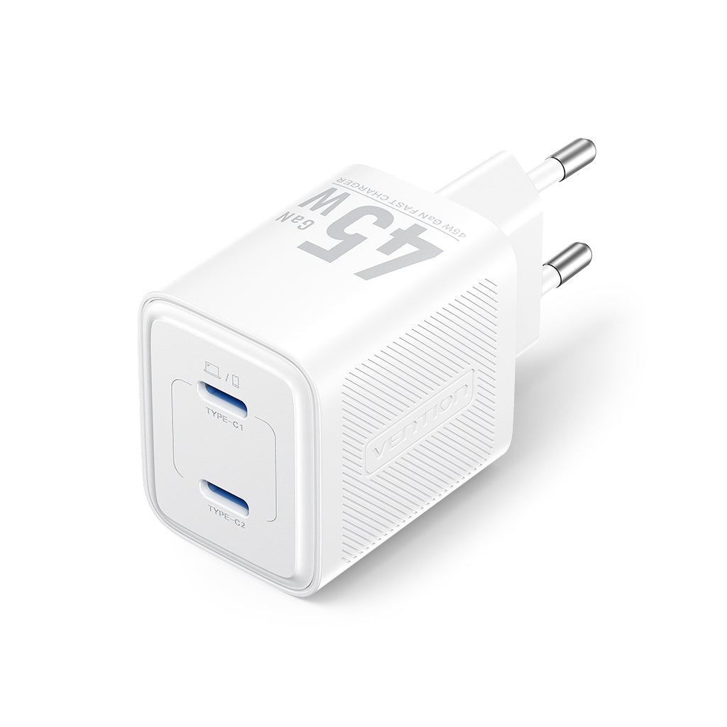 Зарядний пристрій Vention 2xUSB-C PD45W GaN transparent white (FCFW0-EU) - фото 1
