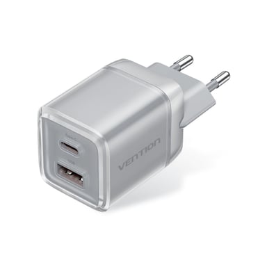 Зарядний пристрій Vention 1xUSB-C PD70W + 1xUSB QC3.0 22.5W GaN transparent gray (FCGH0-EU) - фото 1