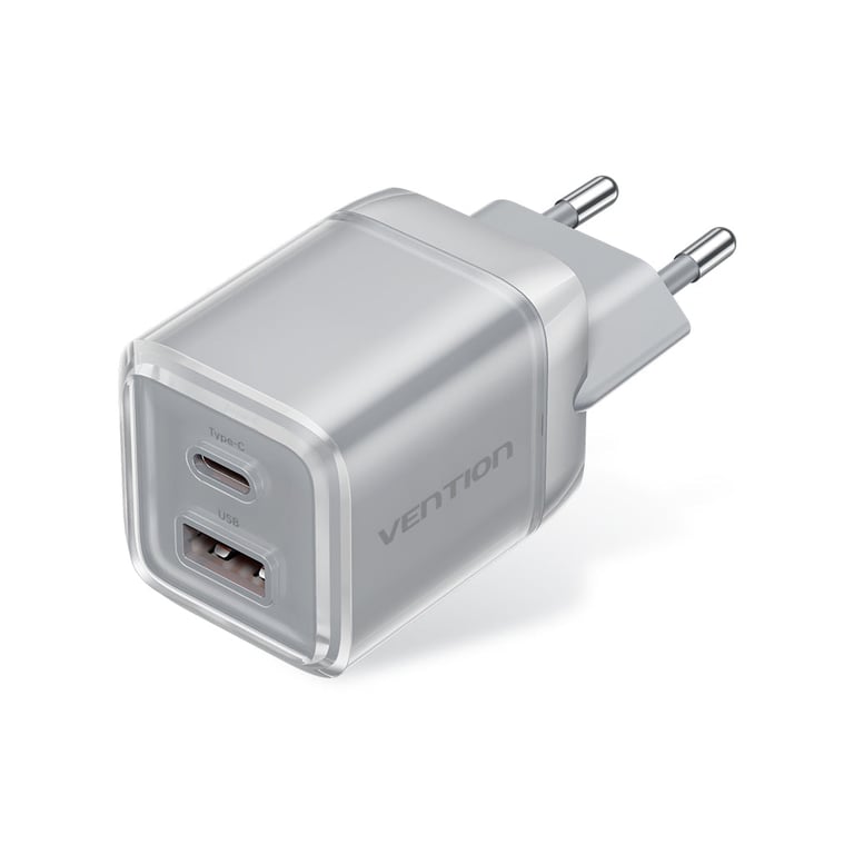 Зарядний пристрій Vention 1xUSB-C PD70W + 1xUSB QC3.0 22.5W GaN transparent gray (FCGH0-EU) - фото 1