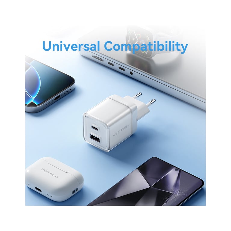 Зарядний пристрій Vention 1xUSB-C PD70W + 1xUSB QC3.0 22.5W GaN transparent gray (FCGH0-EU) - фото 10