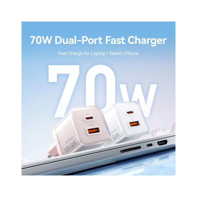 Зарядний пристрій Vention 1xUSB-C PD70W + 1xUSB QC3.0 22.5W GaN transparent gray (FCGH0-EU) - фото 2