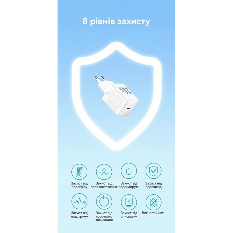 Зарядний пристрій Vention USB-C PD20W GaN white (FEPW0-EU) - фото 9
