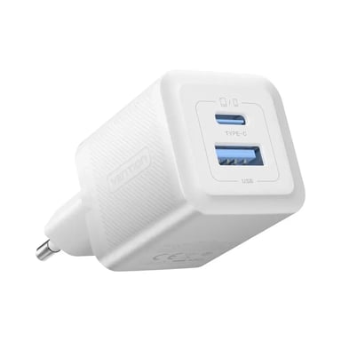 Зарядний пристрій Vention 1xUSB-C PD30W + 1xUSB QC3.0 30W GaN white (FEQW0-EU) - фото 1