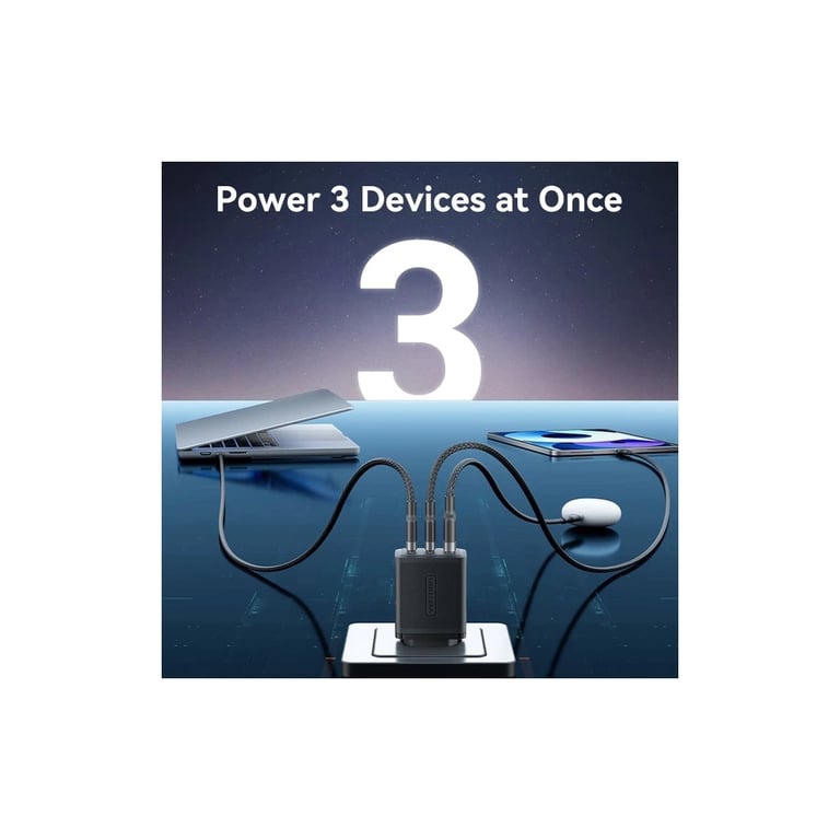 Зарядний пристрій Vention 2xUSB-C PD65W + 1xUSB QC3.0 60W GaN white (FERW0-EU) - фото 5