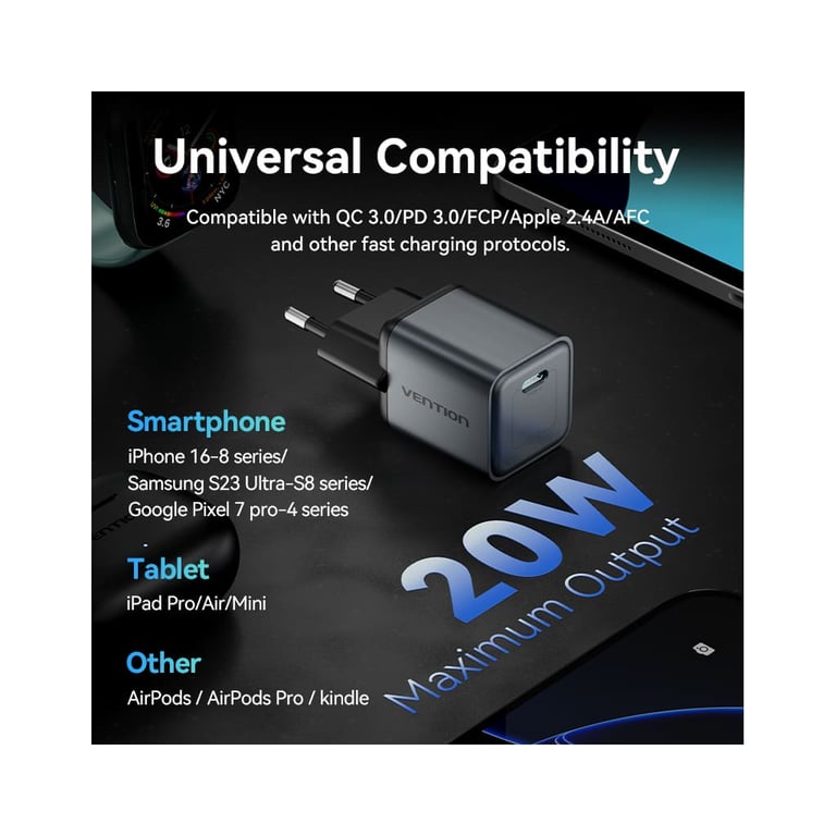Зарядний пристрій Vention USB-C PD20W GaN gray (FEVH0-EU) - фото 10