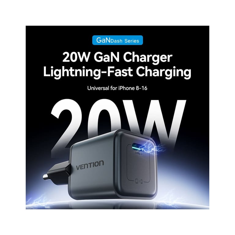 Зарядний пристрій Vention USB-C PD20W GaN gray (FEVH0-EU) - фото 2