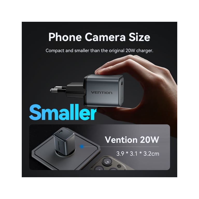 Зарядний пристрій Vention USB-C PD20W GaN gray (FEVH0-EU) - фото 5