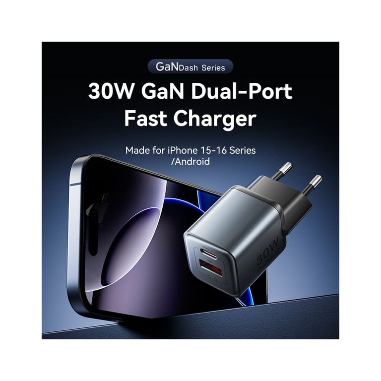 Зарядний пристрій Vention 1xUSB-C PD30W + 1xUSB QC3.0 18W GaN gray (FEWH0-EU) - фото 2