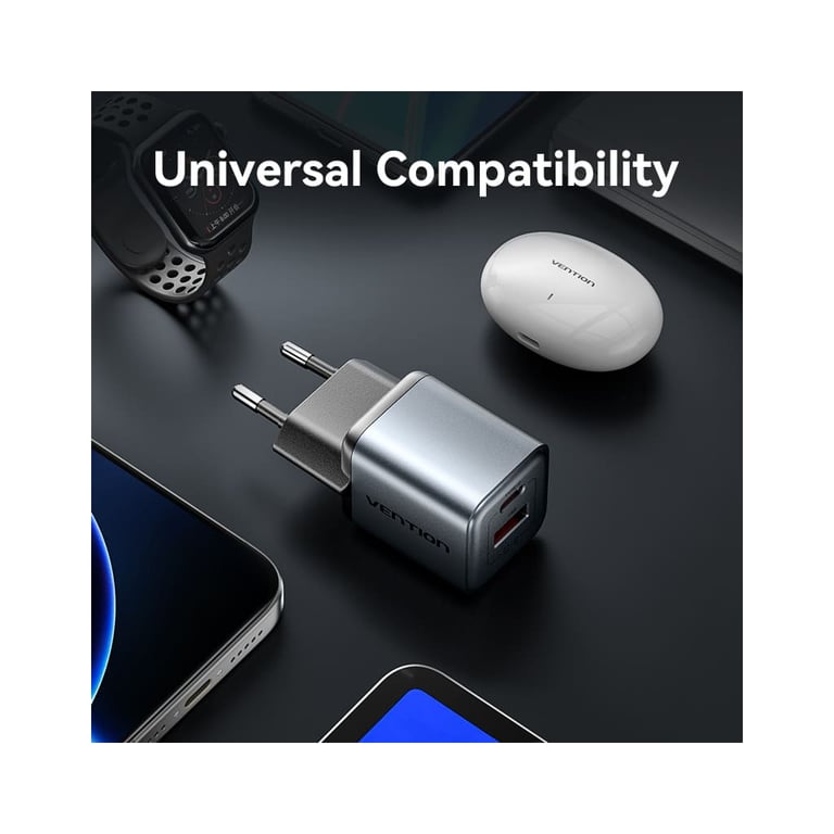 Зарядний пристрій Vention 1xUSB-C PD30W + 1xUSB QC3.0 18W GaN gray (FEWH0-EU) - фото 9