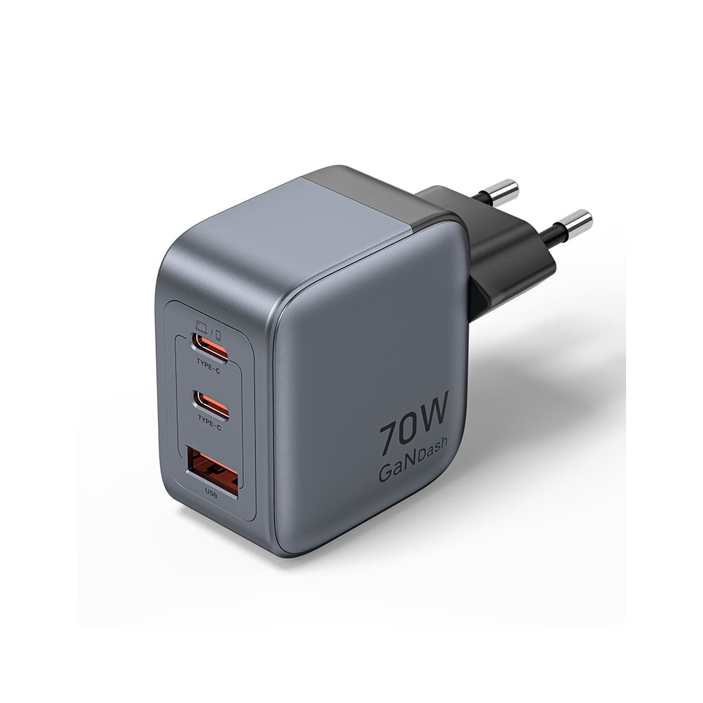 Зарядний пристрій Vention 2xUSB-C PD70W + 1xUSB QC3.0 22.5W GaN gray (FEXH0-EU) - фото 1