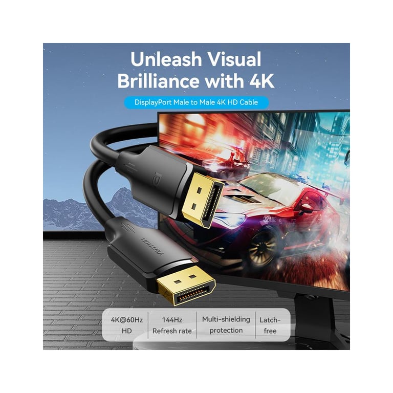 Кабель мультимедійний DisplayPort M to DisplayPort M 1.0m 4K60Hz black Vention (HAKBF) - фото 2