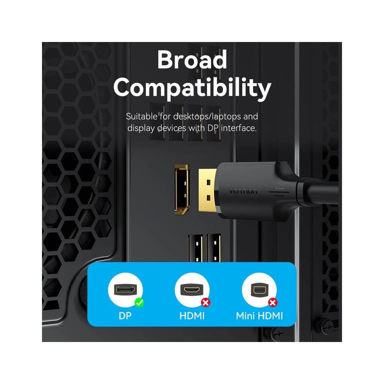 Кабель мультимедійний DisplayPort M to DisplayPort M 1.0m 4K60Hz black Vention (HAKBF) - фото 7