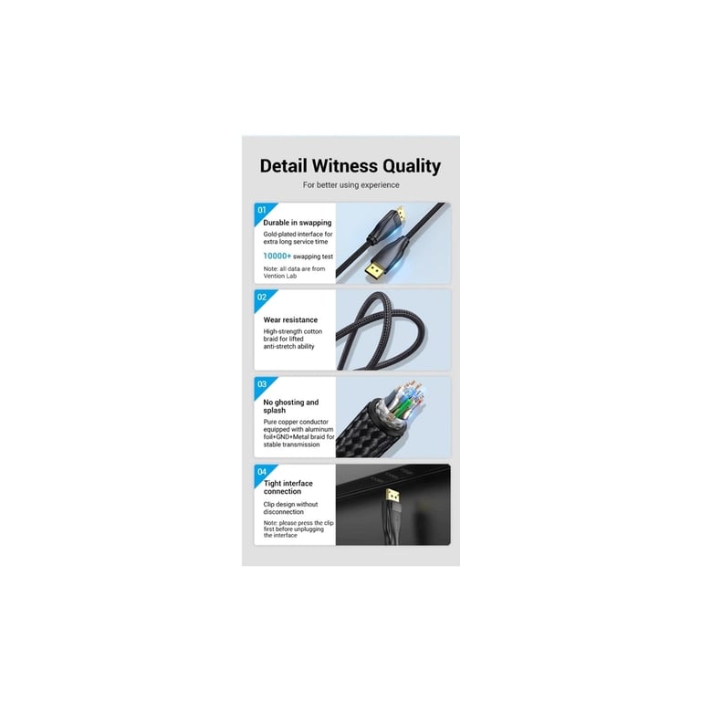 Кабель мультимедійний DisplayPort M to DisplayPort M 1.0m 8K60Hz black Vention (HCCBF) - фото 5