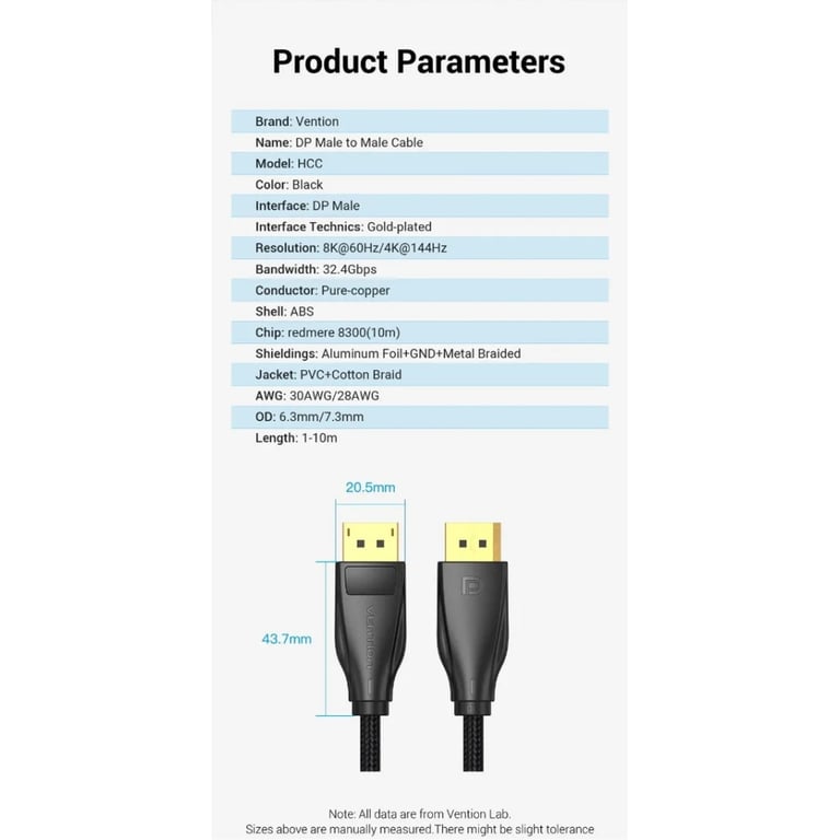 Кабель мультимедійний DisplayPort M to DisplayPort M 1.5m 8K60Hz black Vention (HCCBG) - фото 9