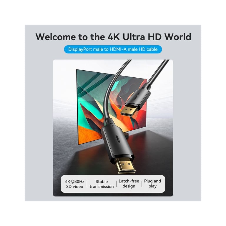Кабель мультимедійний DisplayPort M to HDMI M 1.8m 4K40Hz black Vention (HFOBAC) - фото 2