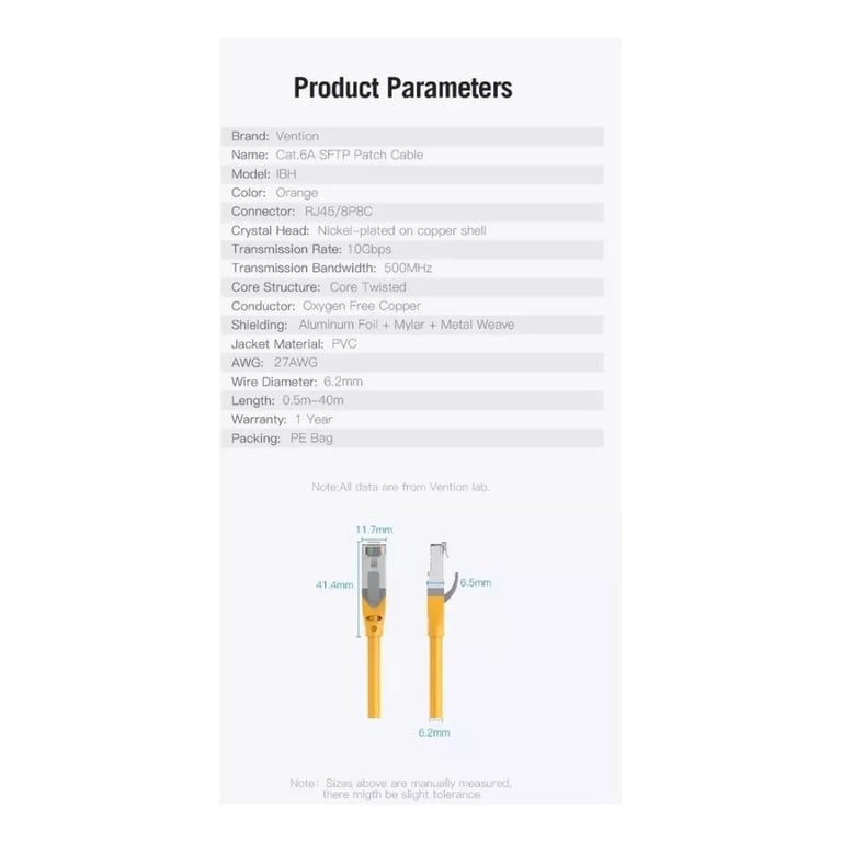 Патч-корд 0.3м, S/FTP cat 6a RJ-45 yellow Vention (IBHYAA) - фото 6