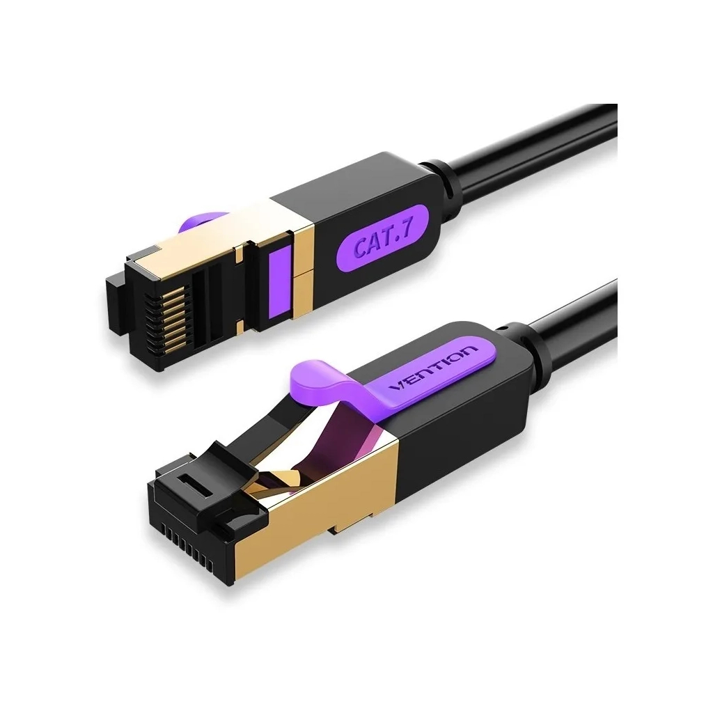 Патч-корд 1м, S/FTP cat 7 RJ-45 black Vention (ICDBF) - фото 1