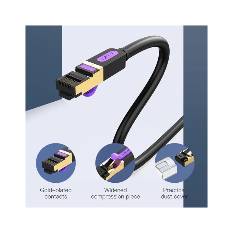 Патч-корд 1м, S/FTP cat 7 RJ-45 black Vention (ICDBF) - фото 2