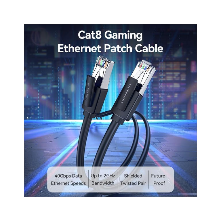 Патч-корд 1м, S/FTP cat 8 RJ-45 black Vention (IKKBF) - фото 2