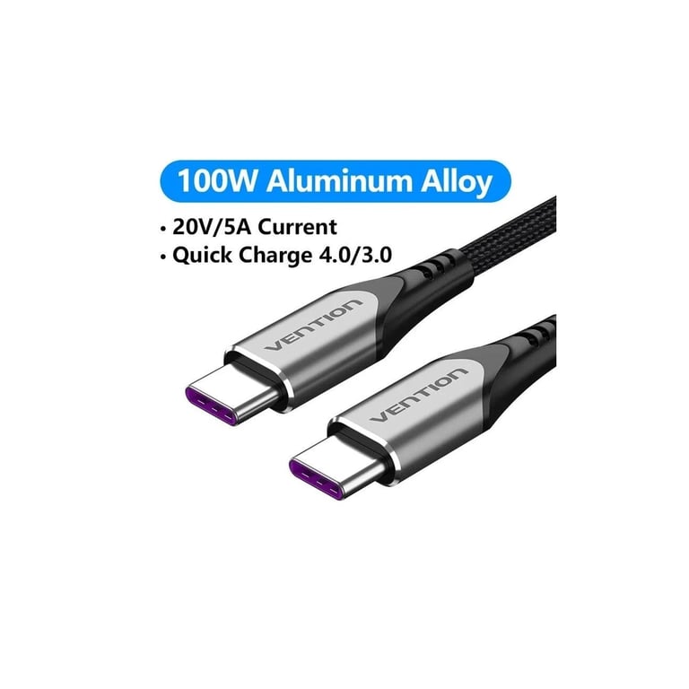 Дата кабель USB-C to USB-C 1.0m 5A aluminum gray Vention (TAEHF) - фото 1