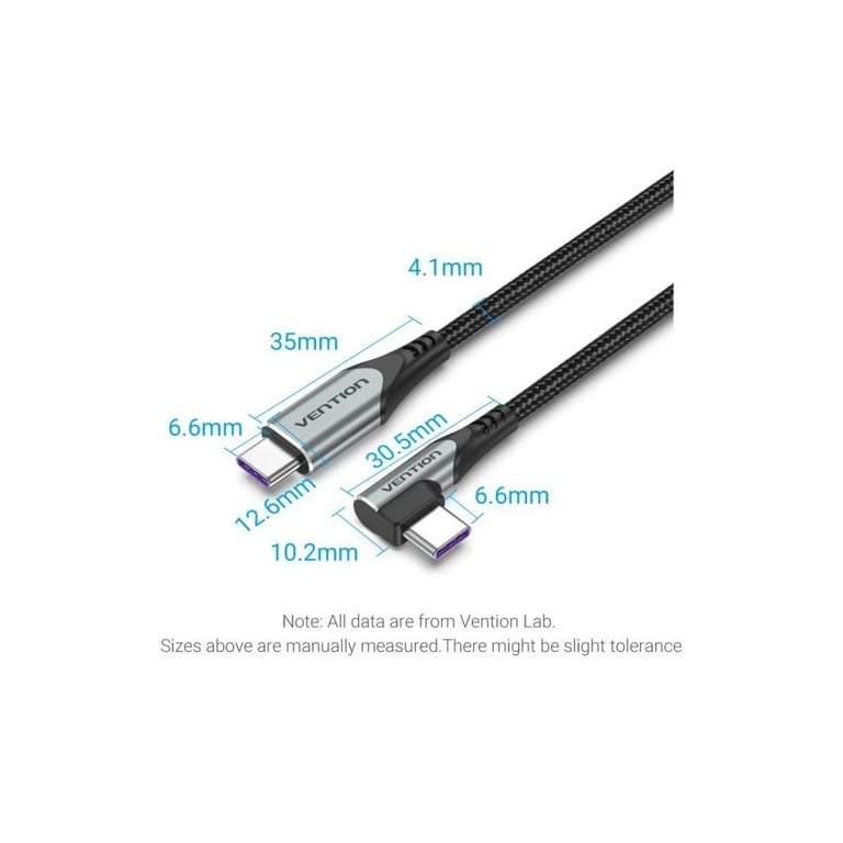 Дата кабель USB 2.0 USB-C to USB-C 1.0m 5A 90° corner aluminum gray Vention (TAKHF) - фото 2