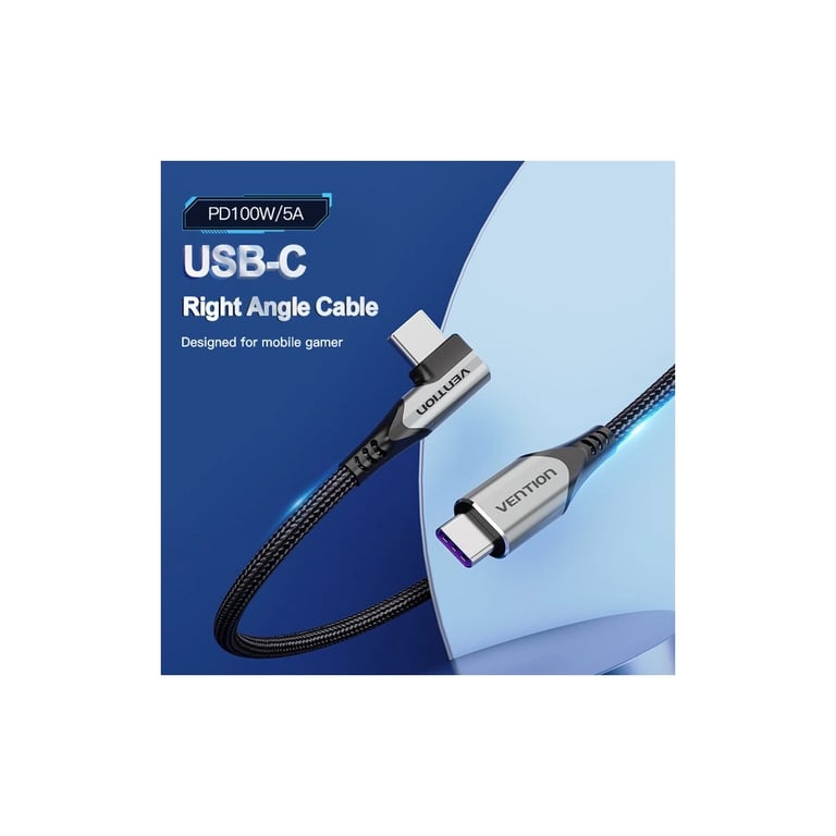 Дата кабель USB 2.0 USB-C to USB-C 1.0m 5A 90° corner aluminum gray Vention (TAKHF) - фото 4