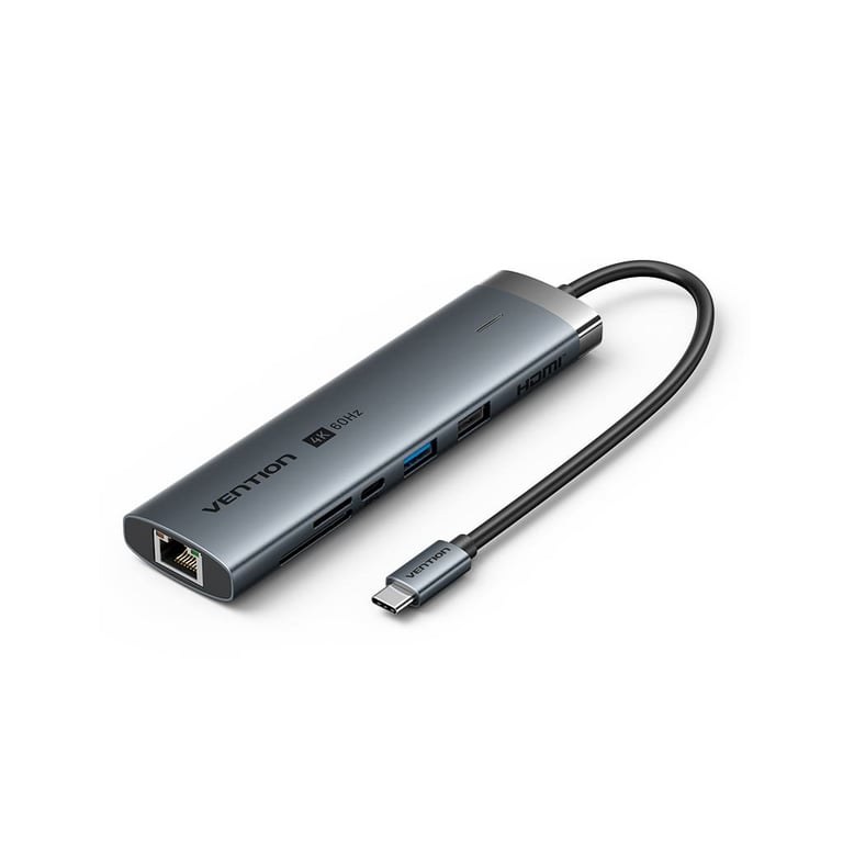 Концентратор Vention USB-C 7-in-1 USB-C PD + USB 3.2 + USB 3.0 + USB 2.0 + RJ45 + SD/TF + HDMI 0.15m (TGUHB) - фото 1