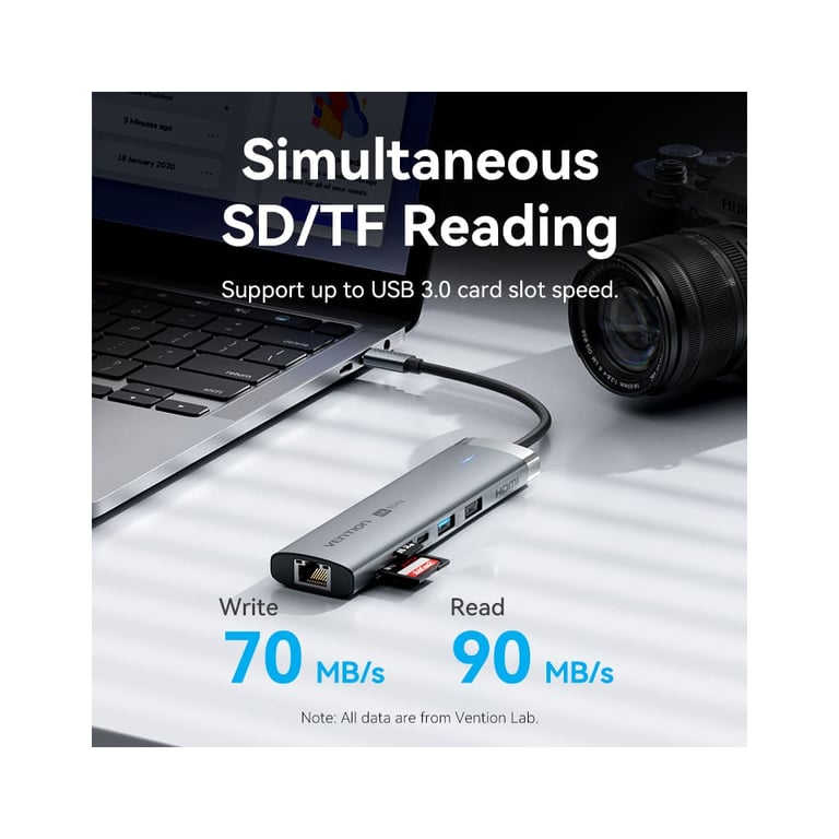 Концентратор Vention USB-C 7-in-1 USB-C PD + USB 3.2 + USB 3.0 + USB 2.0 + RJ45 + SD/TF + HDMI 0.15m (TGUHB) - фото 5