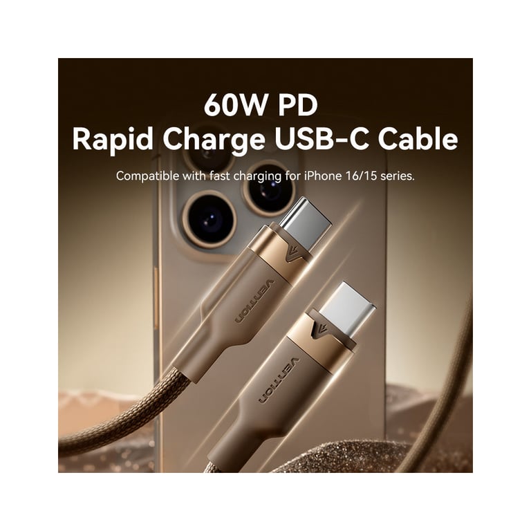 Дата кабель USB-C to USB-C 1.0m 3A aluminum gold Vention (TRDJF) - фото 2