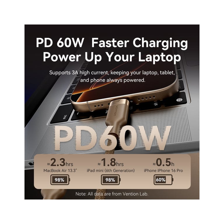 Дата кабель USB-C to USB-C 1.0m 3A aluminum gold Vention (TRDJF) - фото 5