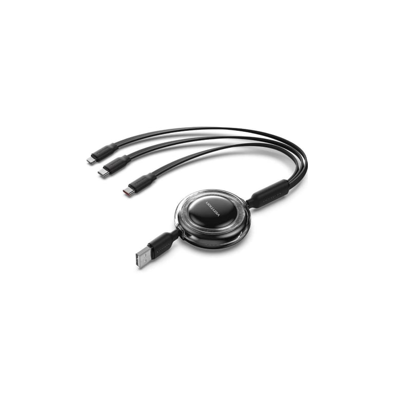 Дата кабель USB 2.0 AM to 2xUSB-C + Lightning 1.0m 3.5A retractable Vention (TRJBBE) - фото 1