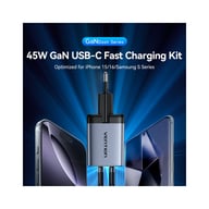 Зарядний пристрій Vention 2xUSB-C PD45W GaN + cable USB-C to USB-C 1.0m black gray (TZ-FCDH0-EU) - фото 1
