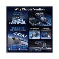 Зарядний пристрій Vention 2xUSB-C PD45W GaN + cable USB-C to USB-C 1.0m black gray (TZ-FCDH0-EU) - фото 2