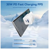 Зарядний пристрій Vention 1xUSB-C PD30W + 1xUSB QC3.0 30W GaN + cable USB-C to USB-C 1.0m black (TZ-FEQB0-EU-01) - фото 4