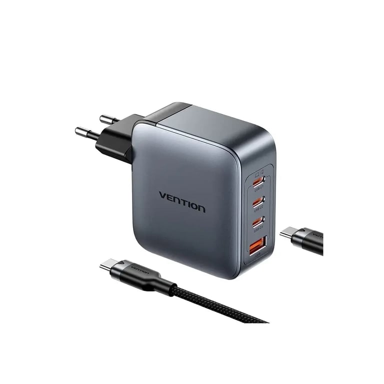 Зарядний пристрій Vention 3xUSB-C PD100W + 1xUSB QC3.0 30W GaN + cable USB-C to USB-C 1.0m gray (TZ-FETH0-EU) - фото 2