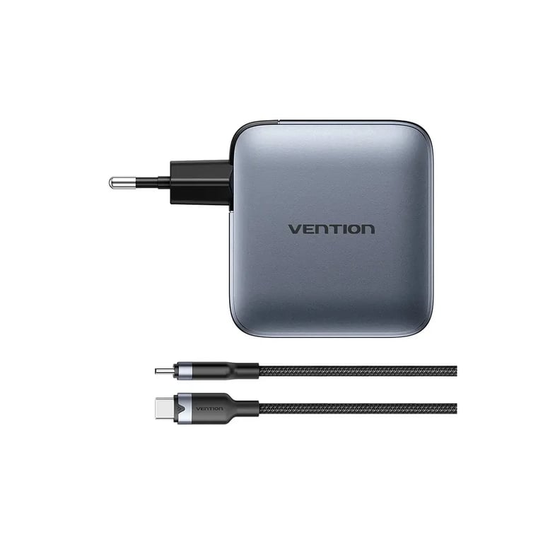Зарядний пристрій Vention 3xUSB-C PD100W + 1xUSB QC3.0 30W GaN + cable USB-C to USB-C 1.0m gray (TZ-FETH0-EU) - фото 3