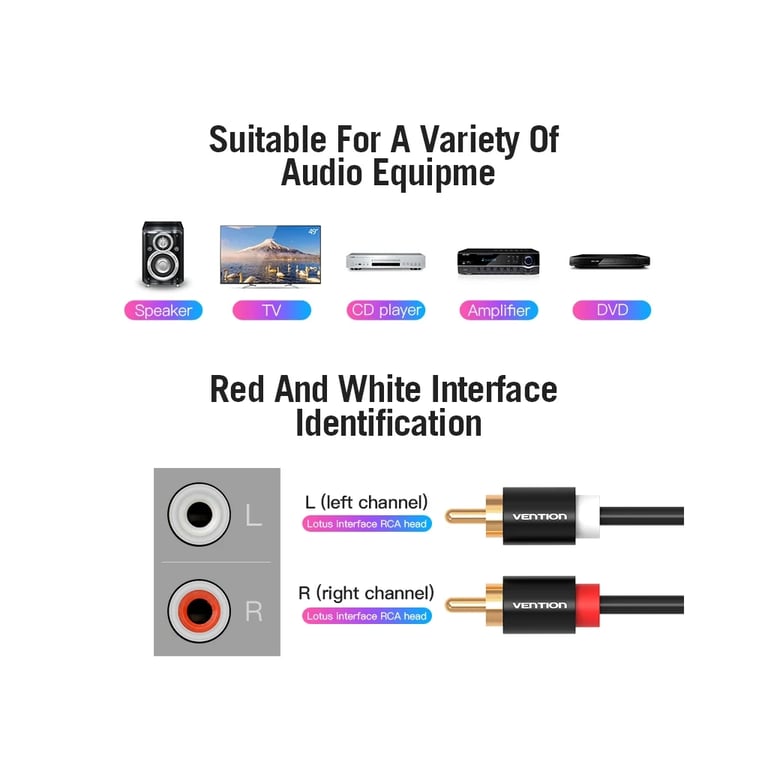 Кабель мультимедійний 2xRCA M to 2xRCA M 1.0m black Vention (VAB-R06-B100) - фото 6