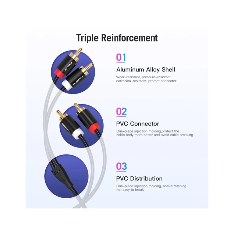 Кабель мультимедійний 2xRCA M to 2xRCA M 1.0m black Vention (VAB-R06-B100) - фото 7