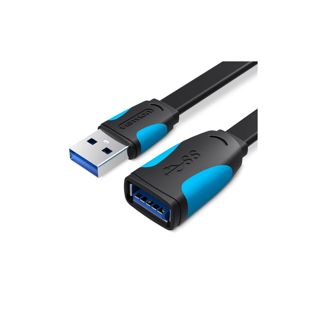 Дата кабель USB 3.0 AM/AF 2.0m flat black Vention (VAS-A13-B200) - фото 1