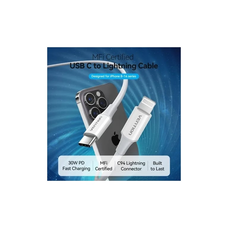 Дата кабель USB-C to Lightning 1.0m 3A white Vention (LAKWF) - фото 2