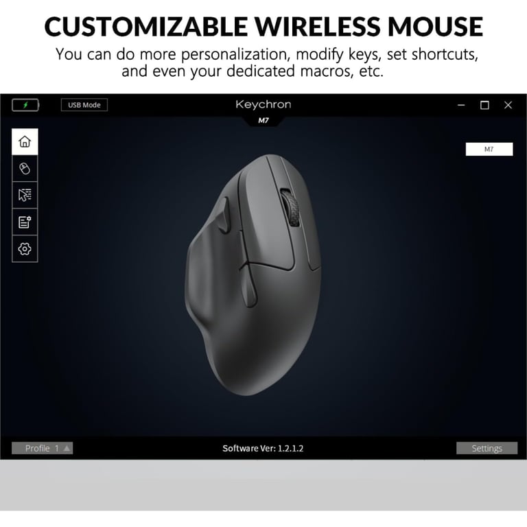 Мишка Keychron M7 Wireless/Bluetooth/USB Black (M7-A1) - фото 2